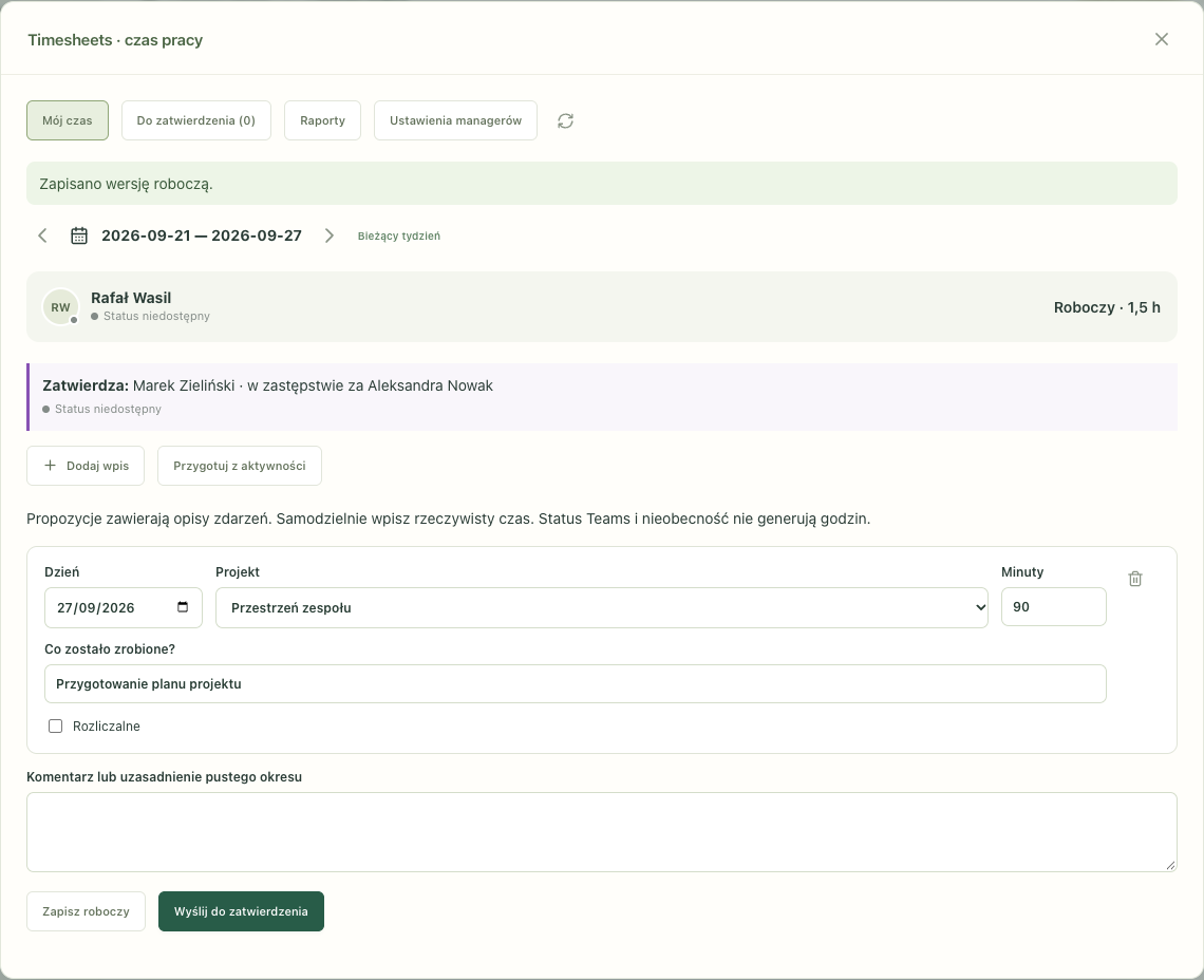 Moduł ewidencji i zatwierdzania czasu pracy FlowTask